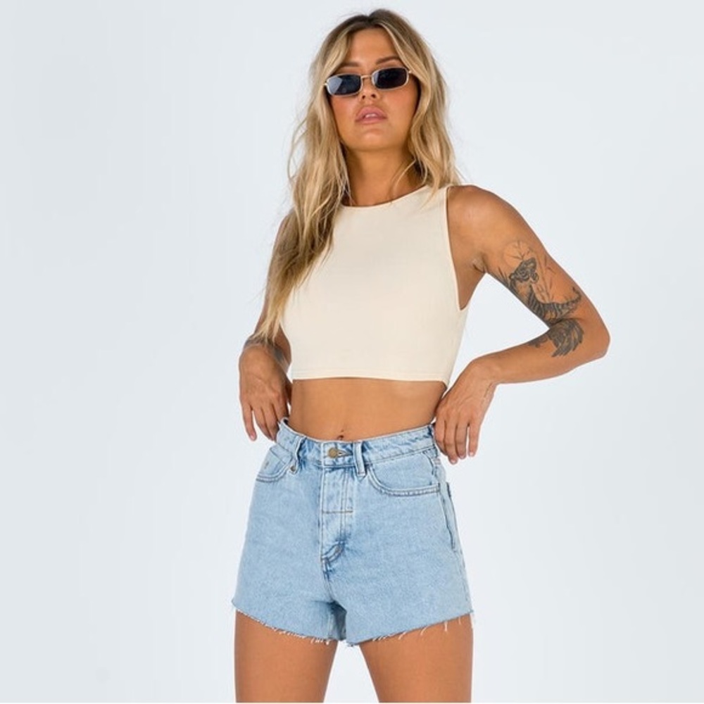 Princess Polly Cream Ribbed Crop Top - Picture 2 of 8